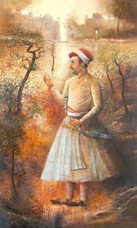 A. Q. Arif, Prince in Respite, 36 x 60 Inch, Oil on Canvas, Figurative Painting, AC-AQ-304